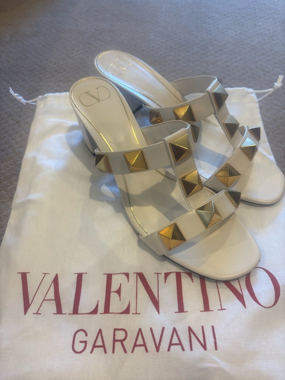 Valentino Garavani White Pyramid-Stud Leather Slide Sandals